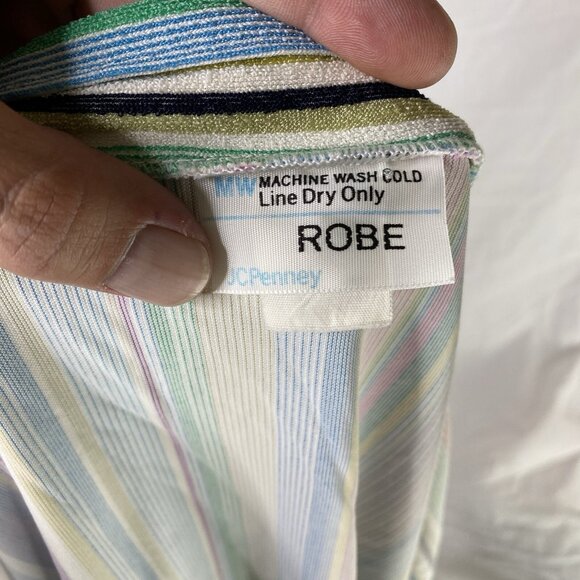 Triacetate Nylon Terry fuzzy textured short Robe striped Cover Up Womens Small - Picture 3 of 16